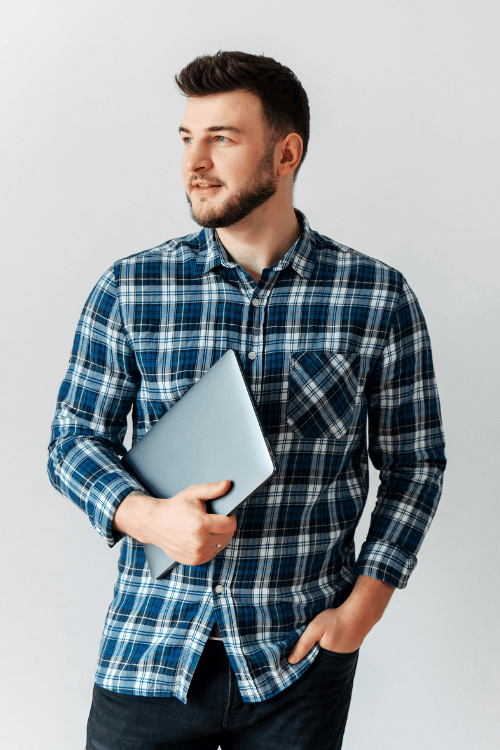 green shirt with squares and lines